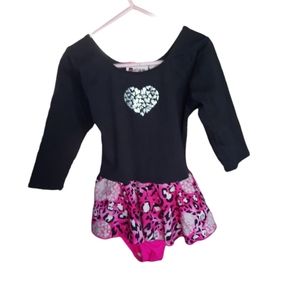 Jacques Moret Girls Black pink Dance Leotard 3/4 slv sz Small 6/7